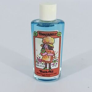 Tinkerbell Bath Oil 1 Fl Oz Vintage Tom Fields Ltd Glass Bottle Blue 1970's